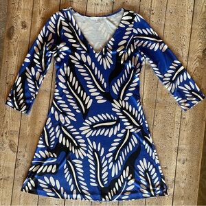 Diane Von Furstenburg DVF Blue Kaden Rivera Buds Leaf Silk Dress Size 8
